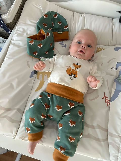 Naturkind Biomode® Mitwachshose / Babyhose Füchse mint Bio Baumwolle