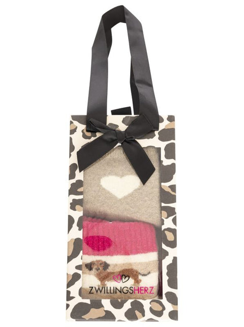 Zwillingsherz Geschenkbox Socken 2er Set "Herz & Hund" onesize