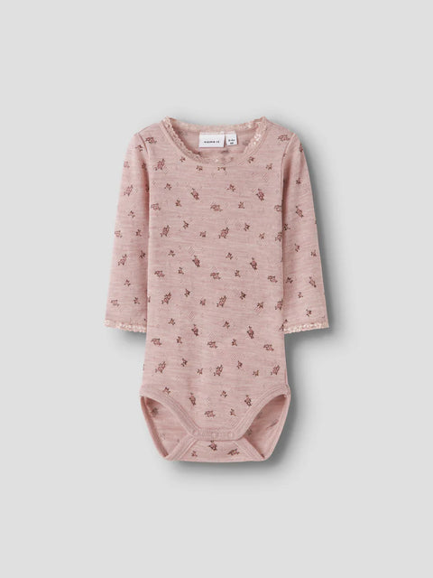 Name it Langarm Merino Body Kleine Blümchen shadow gray