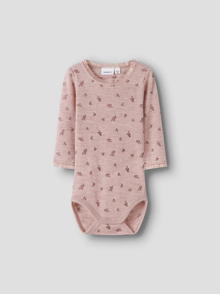 Name it Langarm Merino Body Kleine Blümchen shadow gray