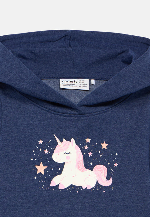 Name it Sweat Tunika mit Kapuze Einhorn blau
