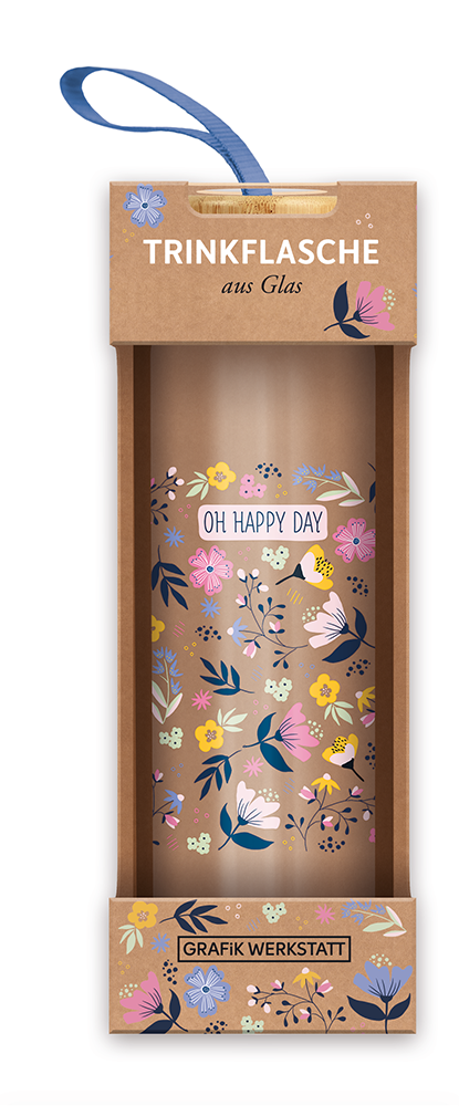 Glas-Trinkflasche "Oh happy day"