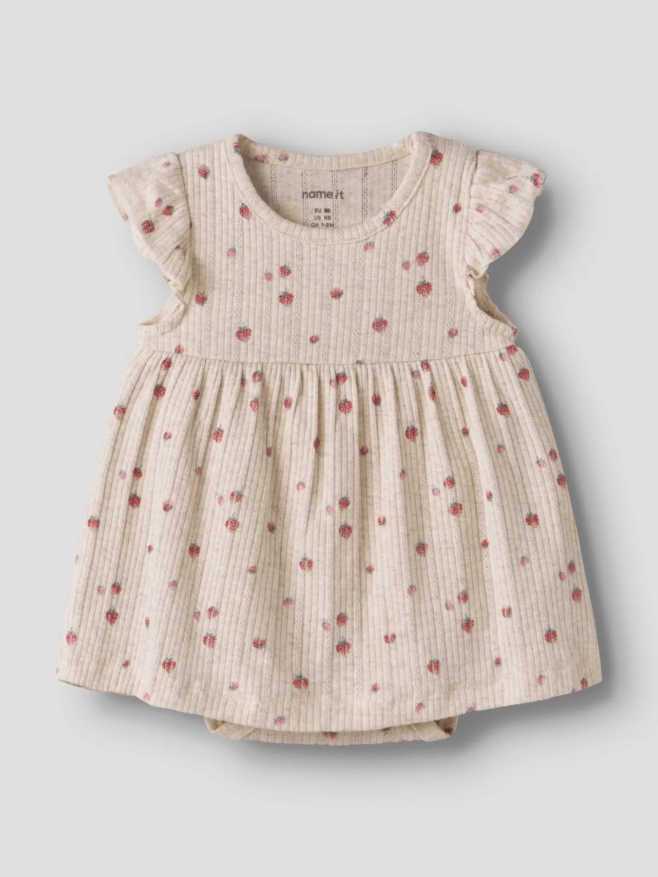 Name it kurzarm Rib Body-Kleid Erdbeerchen beige