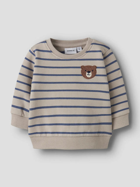 Name it Sweatshirt Bär beige blau gestreift