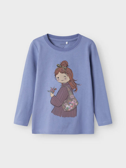 Name it Langarmshirt Blumen Mädchen ice blue
