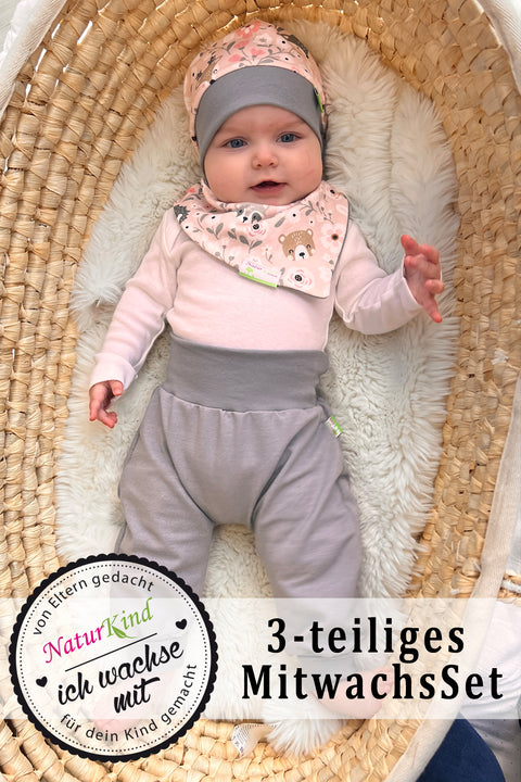 Naturkind Biomode ® 3-teiliges MitwachsSet für Babys -Märchenwald + Jeansjersey grau -