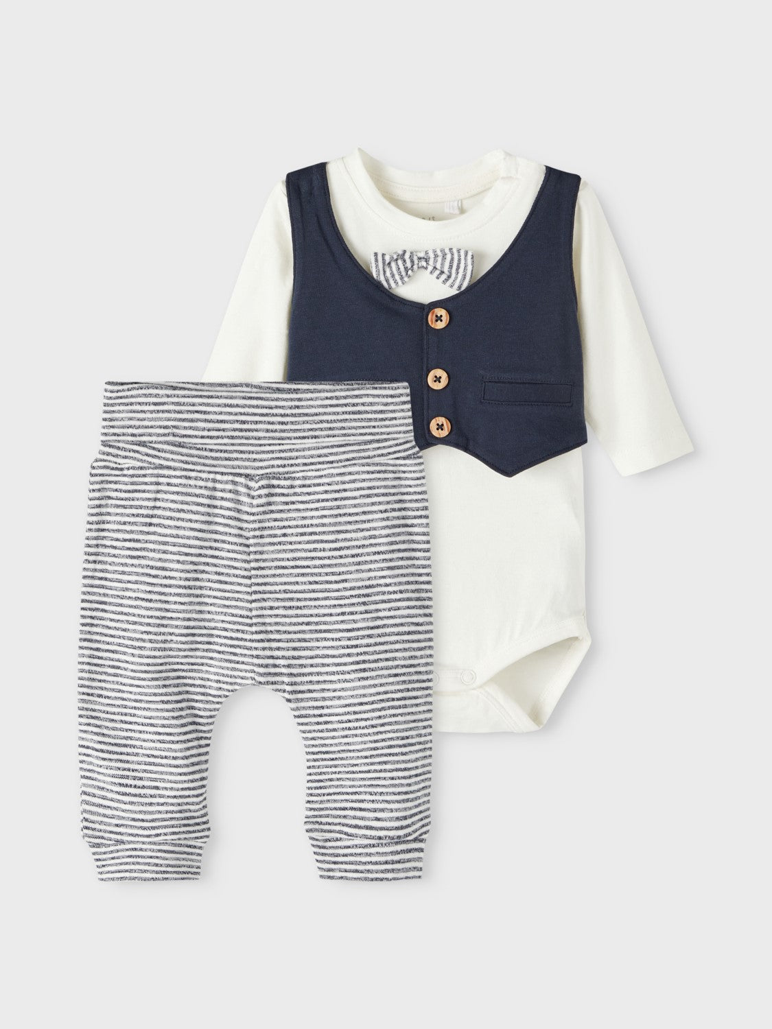 Name it Set Body, Weste, Fliege, Hose blau/weiß