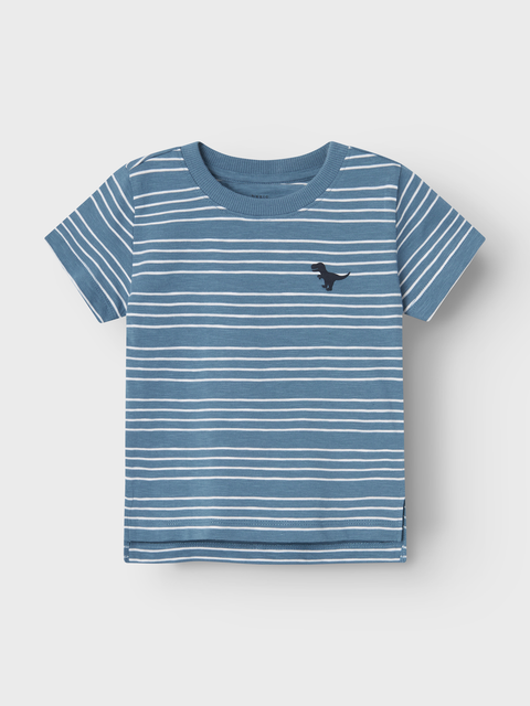 Name it T-Shirt Dino blaugrau gestreift
