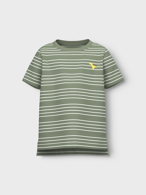 Name it T-Shirt Dino grün gestreift