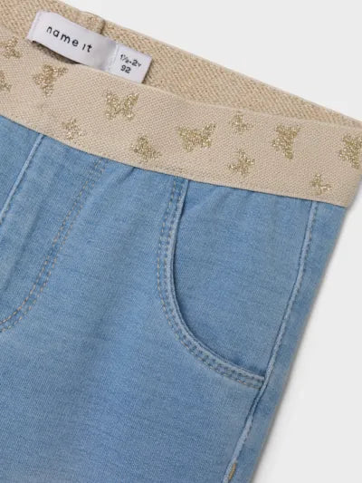 Name it Jeans Leggings light blue Glitzerbündchen Schmetterlinge