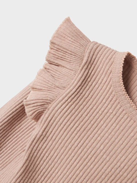 Lil' Atelier Rüschen Ripp Langarmshirt shadow gray