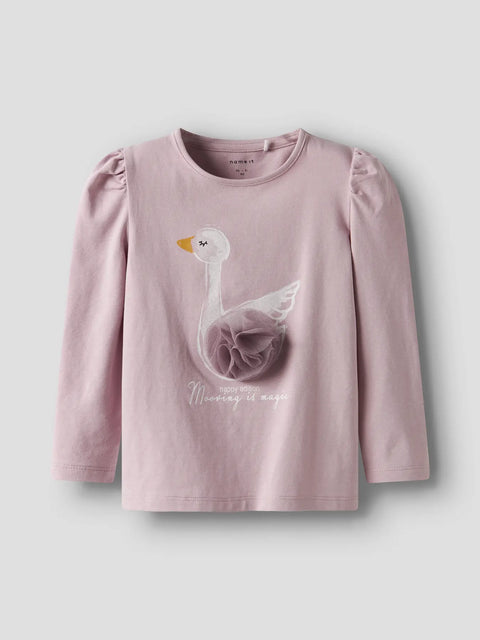 Name it Langarmshirt Schwan lilac