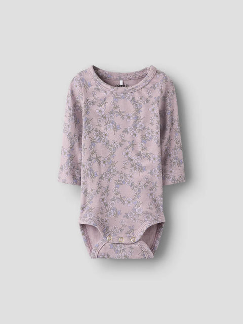 Name it Langarm Rib Body Blumen violett