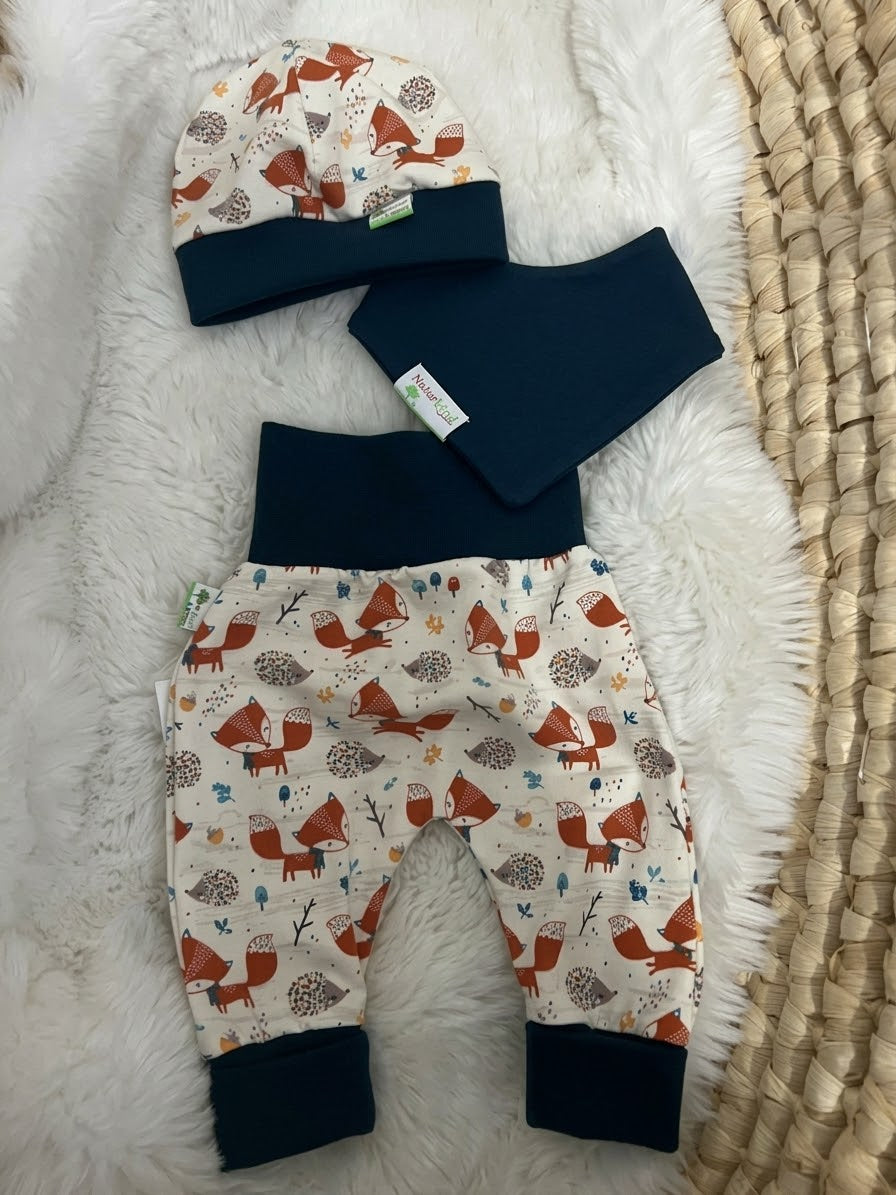 MitwachsSet für Babys - Fuchs & Igel / Wendehalstuch Uni dunkelblau