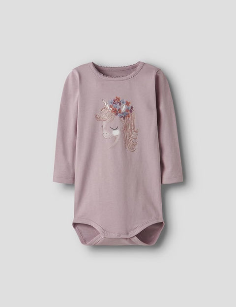 Name it Langarm Body Einhorn lilac