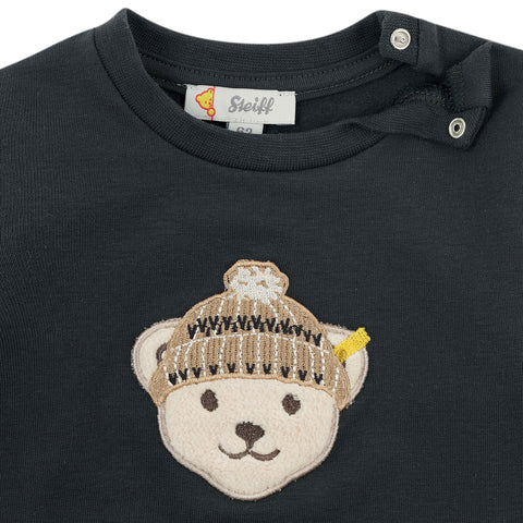 Steiff Baby Sweashirt Bär mit Mütze schwarz