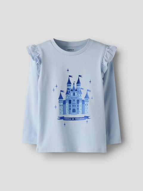 Name it Langarmshirt Glitzer Traumschloss hellblau