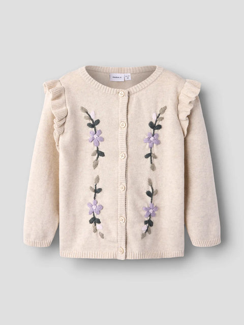 Name it Rüschen Strickjacke Blumenranke beige